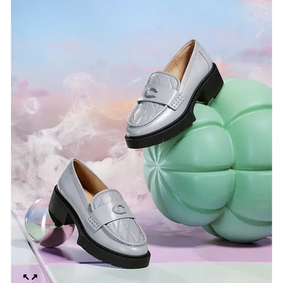 Coach Lea Platform Leather Quilted Leather Block Heel Loafers Sz 8 - Picture 2 of 3